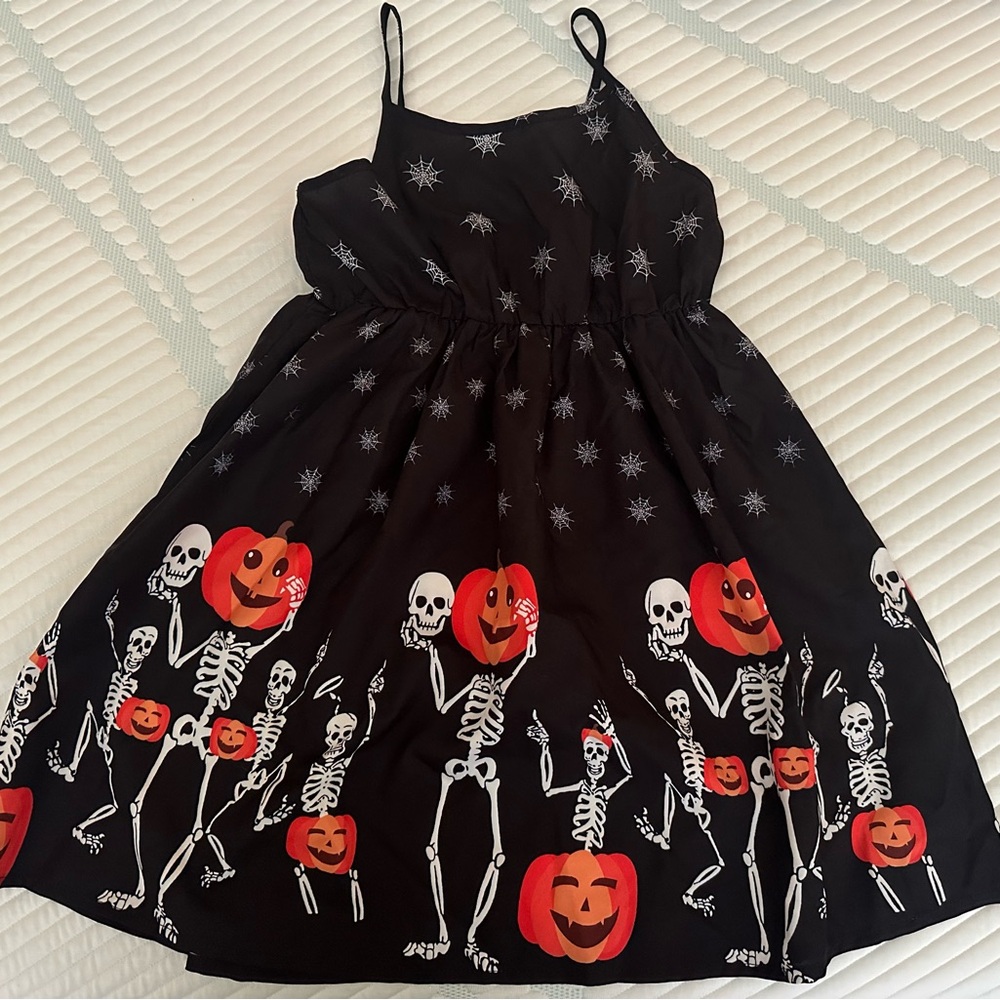 SHEIN Black Halloween Skeleton and Pumpkin Dress